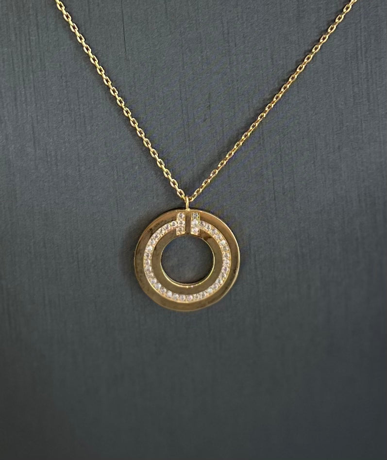 18kt Italian Yellow Gold With Cubic Zirconia Round Pendant