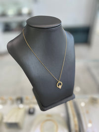 18kt Yellow Gold Circle With Cubic Zirconia Hamsa Pendent Chain