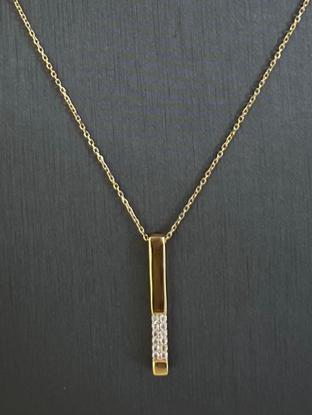 18kt Yellow Gold Bar Pendant Cubic Zirconia Women Necklace