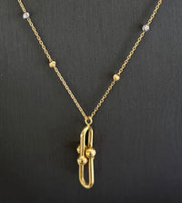 18kt Yellow Gold Attach Links With Three Tones Beans Ball Pendant Chain Necklace