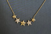 18kt Yellow Gold Five Star Charms Cubic Zirconia Bar Pendant Necklace