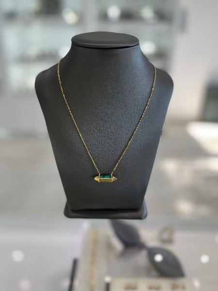 18kt Gold Malachite Necklace With Cubic Zirconia