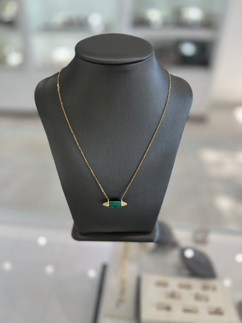 18kt Gold Malachite Necklace With Cubic Zirconia