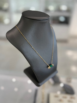 18kt Gold Malachite Necklace With Cubic Zirconia