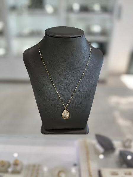 14kt Yellow Gold Halo TearDrop Necklace With Cubic Zirconia Necklace