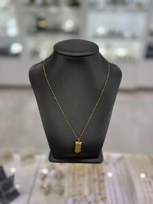 14kt Solid Yellow Gold Bar Pendant With a Chain