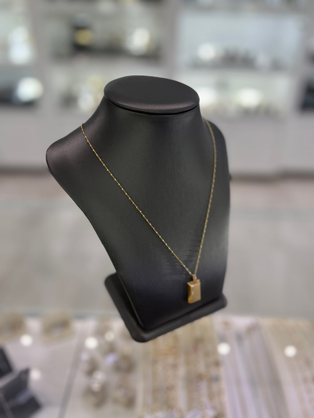 14kt Solid Yellow Gold Bar Pendant With a Chain