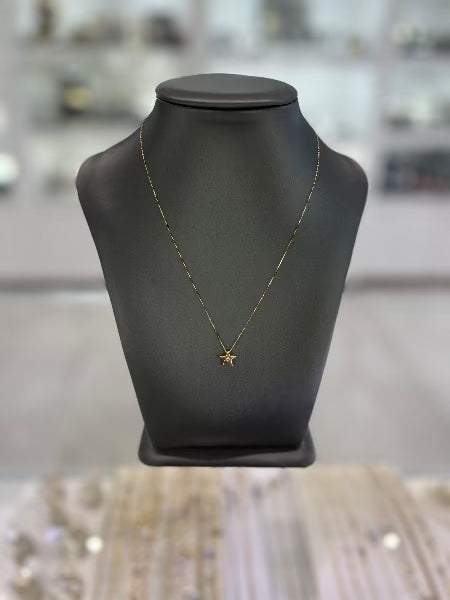 14kt Yellow Gold Cubic Zirconia Mini Star Pendant Chain