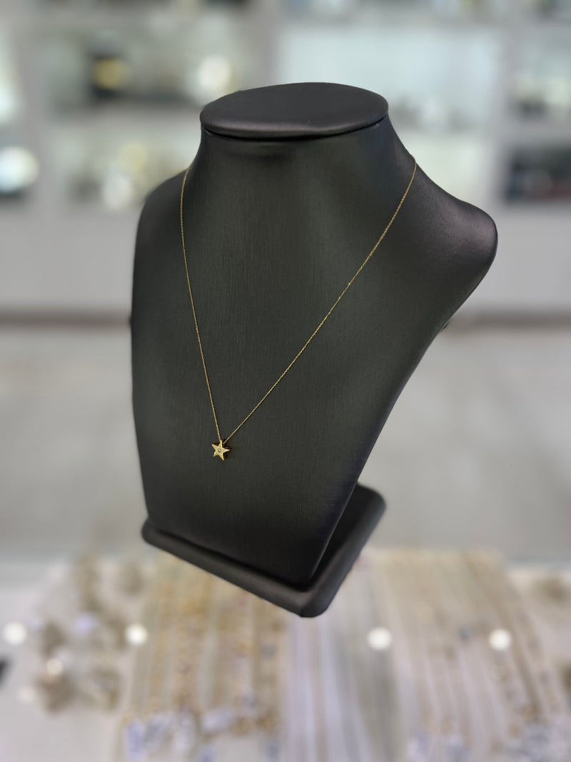 14kt Yellow Gold Cubic Zirconia Mini Star Pendant Chain