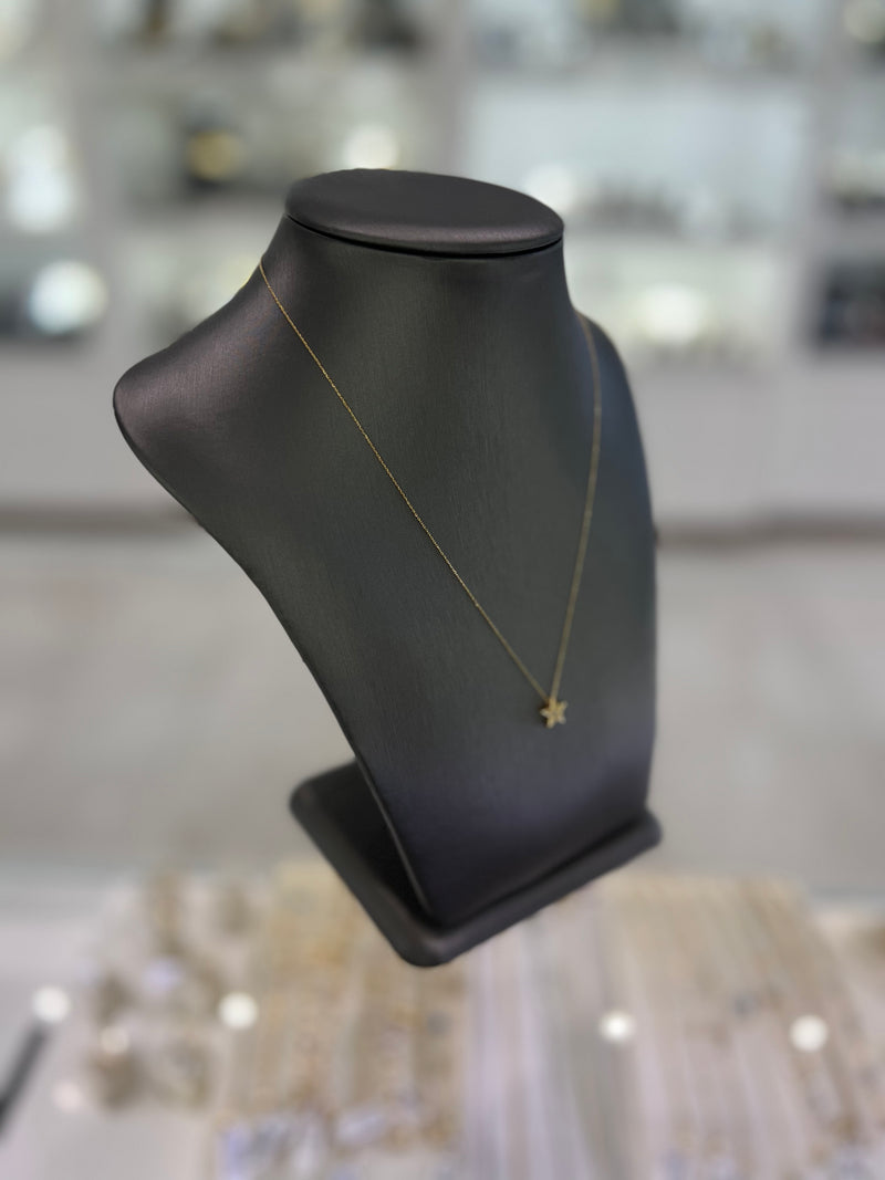 14kt Yellow Gold Cubic Zirconia Mini Star Pendant Chain