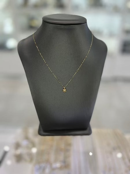 14kt Yellow Gold Mini Cubic Zirconia Sun  Pendant Chain