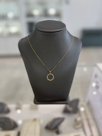 10kt Yellow Gold Circle With Mini Evil Eyes And Hearts Pendant Chain