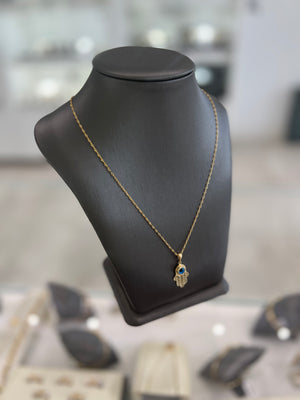 10kt Yellow Gold Hamsa With Evil Eye Pendant Necklace