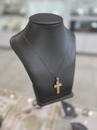 10kt Two-Tone Gold Cross Pendant With Thin Chain Necklace