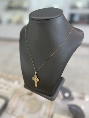 10kt Two-Tone Gold Cross Pendant With Thin Chain Necklace