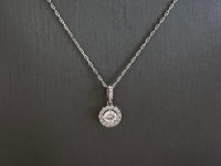 10kt White Gold Dainty Round Halo Cubic Zirconia Pendant Necklace