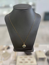 10kt Solid Yellow Gold Round Evil Eye Charm Necklace