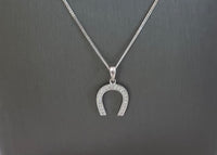 10kt White Gold Cubic Zirconia Horseshoe Pendant Chain Necklace