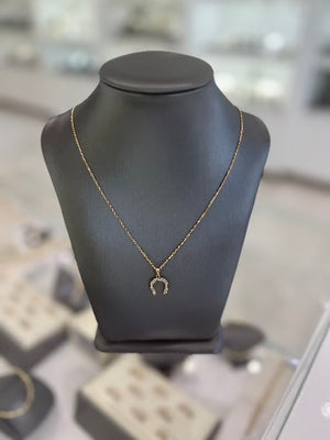 10kt Gold Cubic Zirconia Horseshoe Pendant Necklace