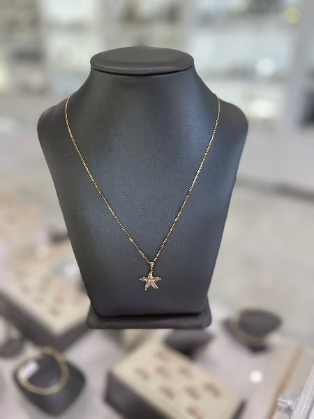 10kt Yellow Gold Cubic Zirconia Starfish Pendant Necklace