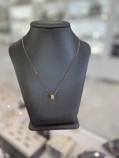 10kt Rose Gold Tube With Cubic Zirconia Pendant Necklace