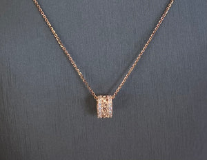 10kt Rose Gold Tube With Cubic Zirconia Pendant Necklace