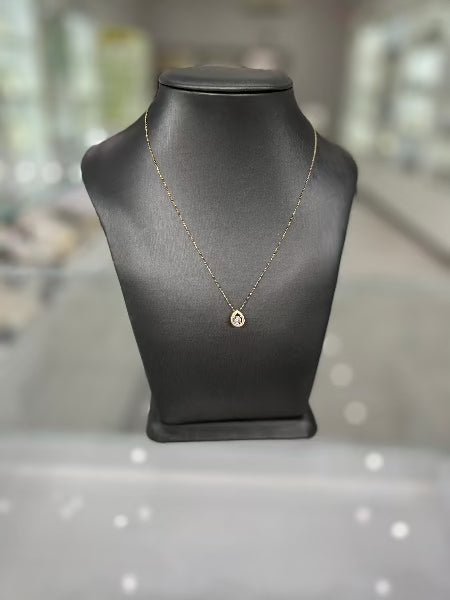 10kt Gold Small Round Cubic Zirconia Center Pear Shape Pendant Necklace