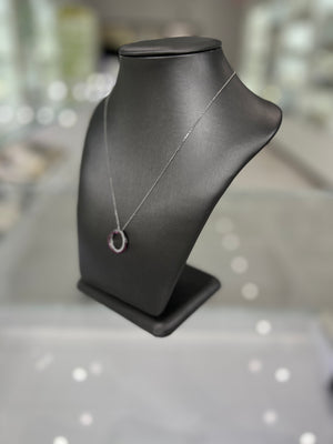 10kt White Gold Interlocking Rings Pendant With Cubic Zirconia And Dark Pink Topaz