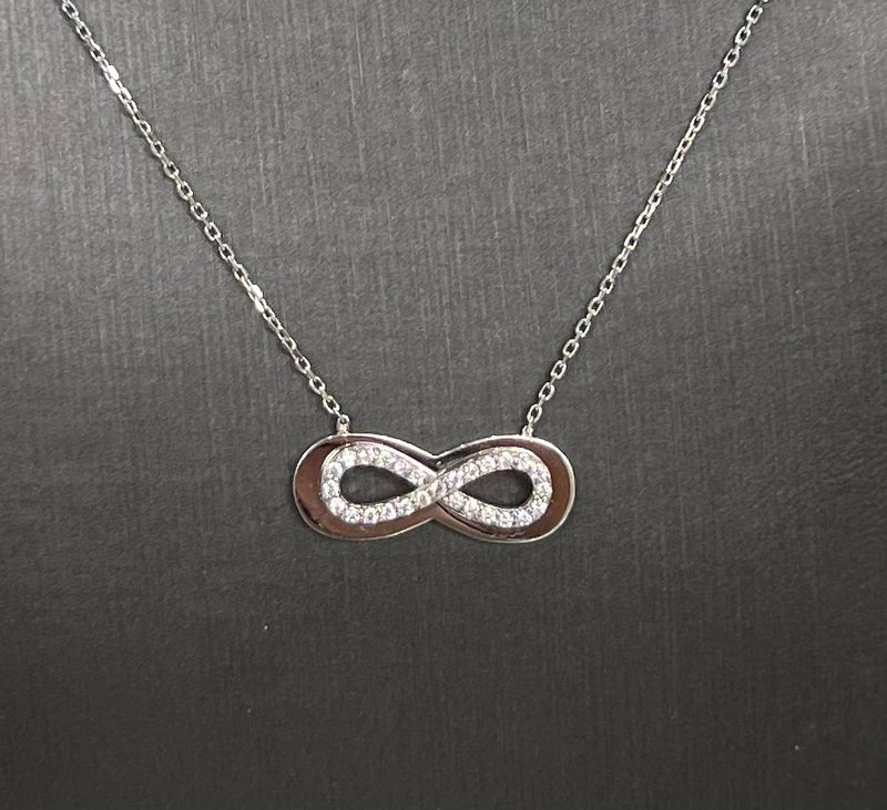 10kt White Gold Infinity Cubic Zirconia Charm Necklace
