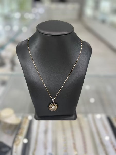 10Kt Medusa Greek key Two-Tone Gold Chain Pendant