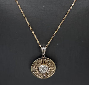 10Kt Medusa Greek key Two-Tone Gold Chain Pendant