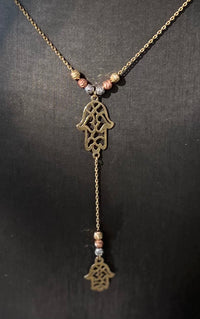 10kt Three-Tone Bead Hamsa "Y" Pendant Chain