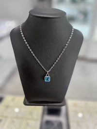 14kt White Gold Topaz Diamond Pendant. 10kt White Gold Chain