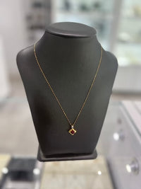 14kt Yellow Gold Ruby With Small Diamond Pendant. 10kt Yellow Gold Chain