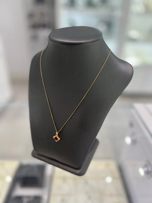 14kt Yellow Gold Ruby With Small Diamond Pendant. 10kt Yellow Gold Chain