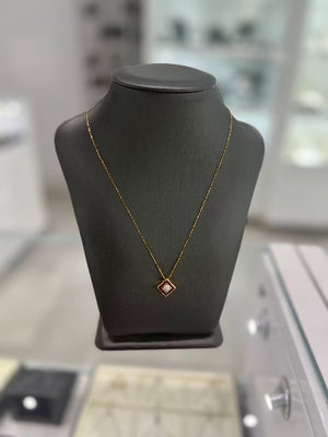 14kt Yellow Gold Ruby Diamond Rhombus Pendant. 10kt Yellow Gold Chain