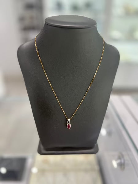 14kt Yellow Gold Ruby Diamond Pendant. 10kt Yellow Gold Chain