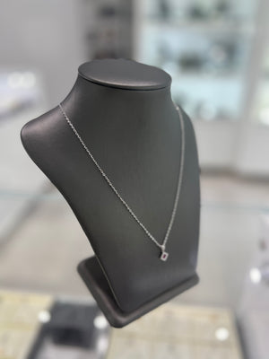 10kt White Gold Ruby Diamond Rhombus Pendant Chain