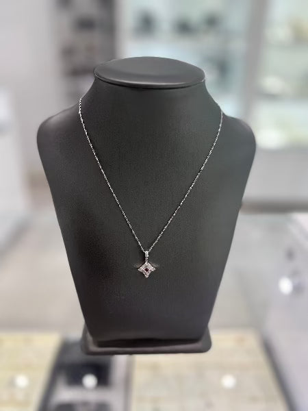 14kt White Gold Diamonds With Ruby Rhombus Pendant Chain