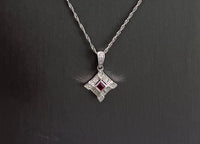 14kt White Gold Diamonds With Ruby Rhombus Pendant Chain