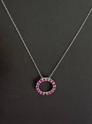 10KT White Gold Circular Ruby Pendant Necklace with Diamonds