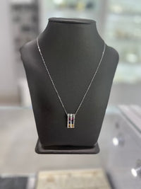 14KT White Gold Multicoloured Sapphire Diamonds Pendant Chain Necklace