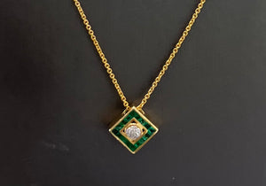 14kt Yellow Gold Emerald Diamond Rhombus