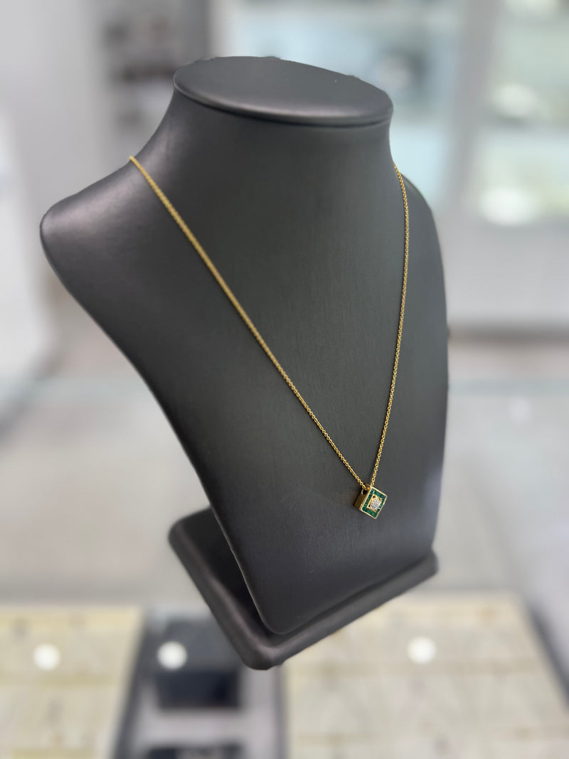 14kt Yellow Gold Emerald Diamond Rhombus