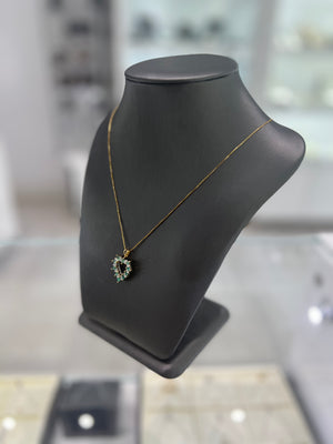 10kt Yellow Gold Emerald With Diamond Heart Pendant Necklace