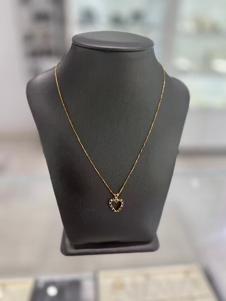 10kt Yellow Gold Sapphire Diamond Heart Pendant Chain