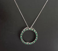 10kt White Gold Round Emerald Diamond Pendant Chain