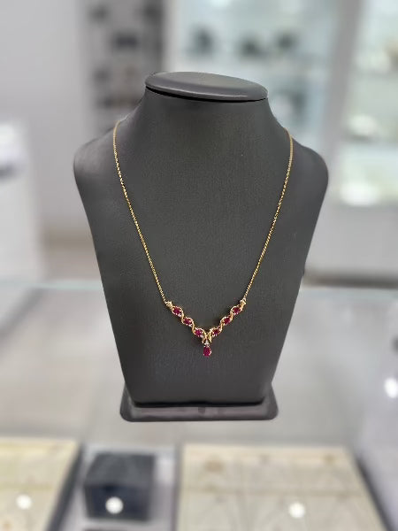 14kt Yellow Good With Ruby And Diamonds Pendant Chain Necklace