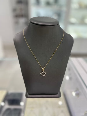 14kt Yellow Gold Diamond Star Pendant With 10kt Yellow Gold Chain Necklace