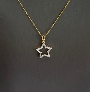 14kt Yellow Gold Diamond Star Pendant With 10kt Yellow Gold Chain Necklace